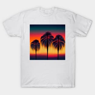 Stylized silhouette of palm trees at sunset T-Shirt